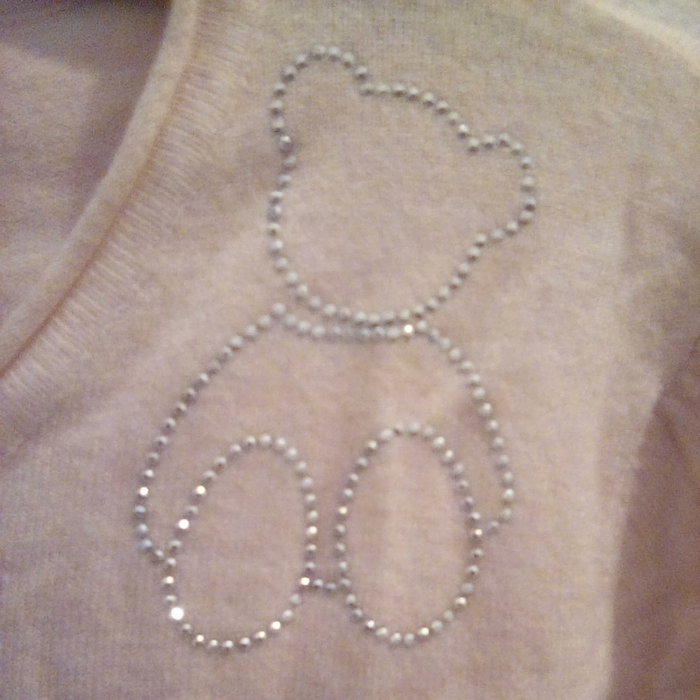 S. CHRISTINA 100% Cashmere Sweater Rhinestones Teddy Bear Size L/XL Soft Cozy
